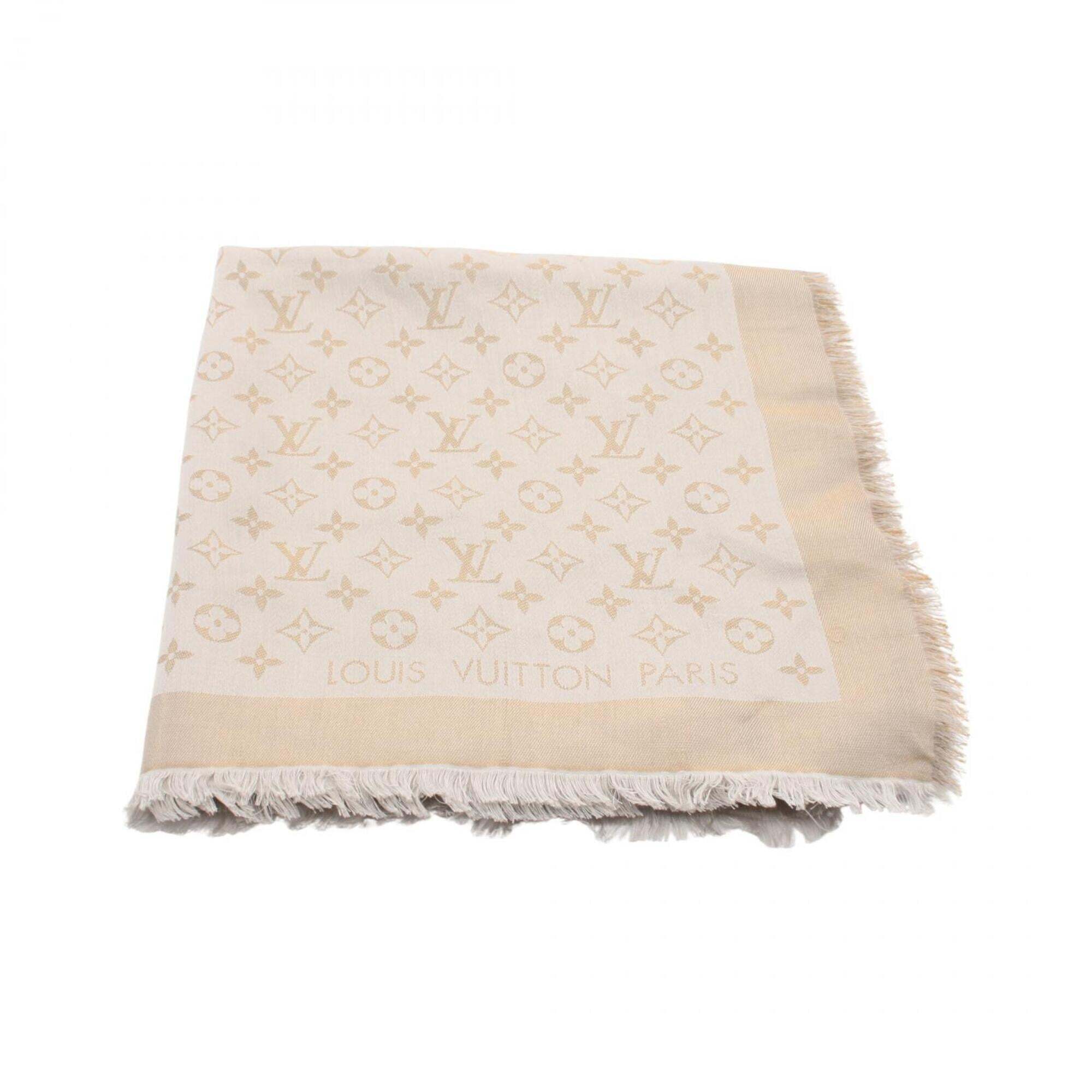 Louis Vuitton Monogram Shine Shawl Silk And Wool Womens Gold Gray Tones